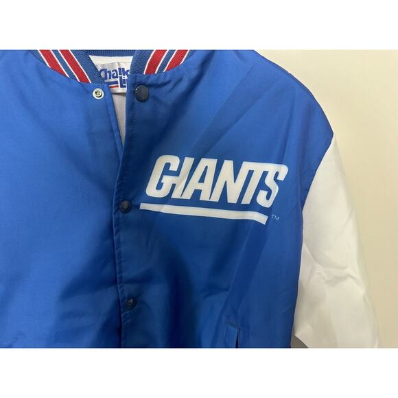 Vintage New York Giants Chalk Line Fanimation Satin Bomber Jacket Large 90s NFL - Picture 5 of 7